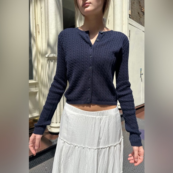 BRANDY MELVILLE ZOE CABLE KNIT CARDIGAN Navy Blue S/XS - Picture 1 of 4